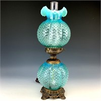 Fenton Aqua Opal Hobnail Melon Rib Lamp