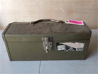 Metal tool box with contents, 8x7x16