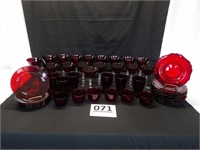 Red Glass Stemware, Cups,  Plates