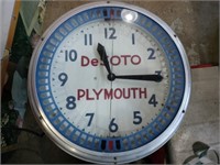 DeSoto Plymouth light up clock 21 in  (crack in