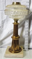Vintage Marble and Brass Column Oil Lamp