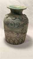 TERRACOTTA VASE WITH CREAM & GREEN COLOUR PAINT