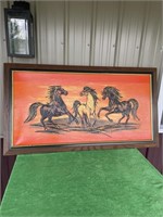 MCM couch painting of 3 horses, by Graic