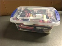 TUB CONTAINER FULL OF MAKE UP, MOSTLY LIP PRODUCTS