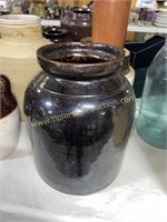 Brown stoneware gallon churn