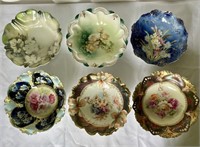 6 RS Prussia or Unmarked Floral Porcelain Bowls