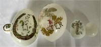 Antique Milk Glass Easter Eggs - 3 Hand Painted