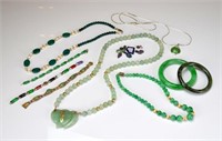 Group of nephrite, hardstone, and glass jewellery