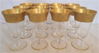 Vintage Set of 12 gold plated trim glasses