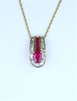 Radiant Natural Ruby and Diamond Pendant
