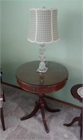 Vintage Round Side Table & Table Lamp