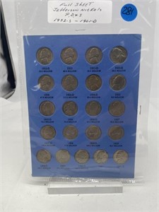 Full Sheet of (21) Coin Jefferson Nickels P D & S