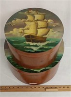 Vintage Round Boxes with Ship, Smaller One Fits
