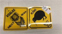 Road sign suction cup koalas and kiwi