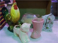 5 Flower Planters, rooster, fish, lamb, shell