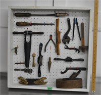 Lot of antique tools in display box