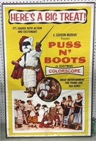 Vtg. "Puss n' Boots" framed movie poster 27x40"