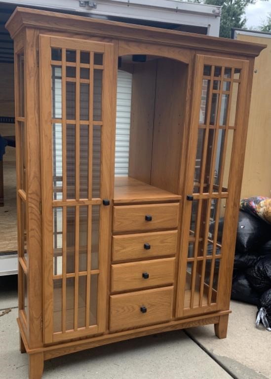 Lighted Mission Style Display Cabinet w/4 Drawers