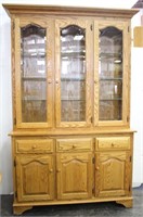 Lighted Oak China Hutch with Glass Shelves
