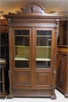 Double Wavy Glass Door Oak Cabinet.