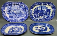 4 BLUE & WHITE CONTEMPORARY PLATTERS