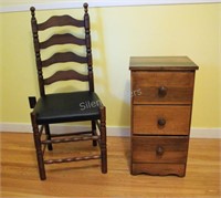 Ladder Back Chair with Three Drawer Wood Cabinet