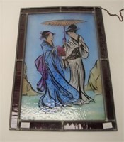 Japanese hand painted Geisha figures plaque