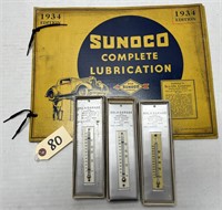 Garage Ad Thermometers & 1934 Sunoco Manual