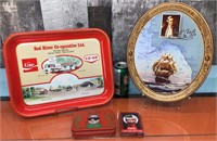 Vtg. tin drink trays & Coca-Cola playing cards