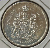 Silver uncirculated 1965 Canadian half dollar
