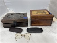 2 Wooden Boxes 6" x 9" & 7" x 8" Eye Glasses