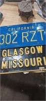 1 California license plate and 1 Glasgow Missouri