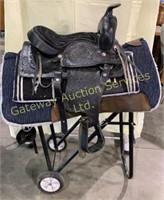 Junior Saddle on Stand with Bridle and Cinch