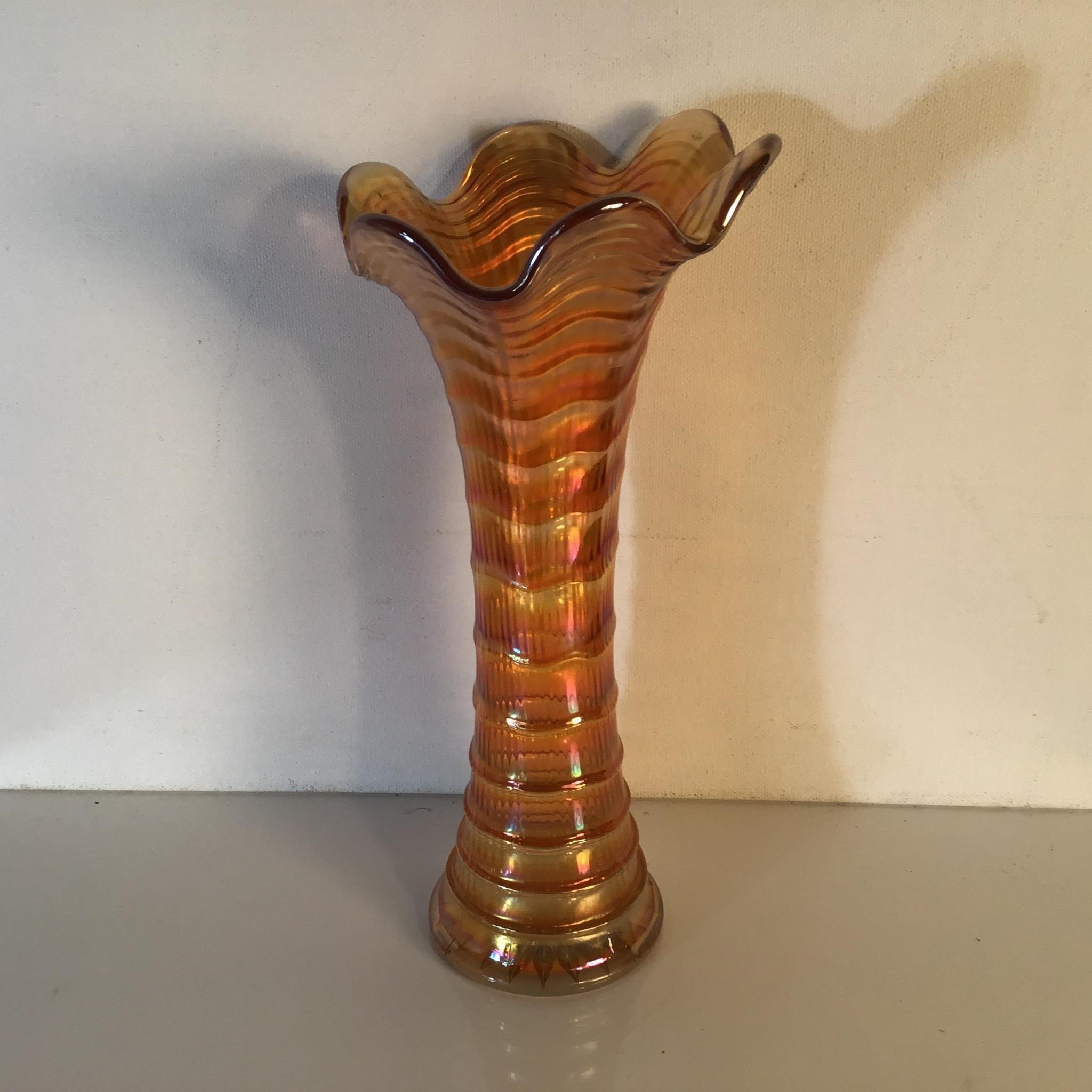 CARNIVAL GLASS RIPPLED SWUNG VASE