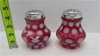 Cranberry Glass Polka Dot Salt & Pepper Shakers