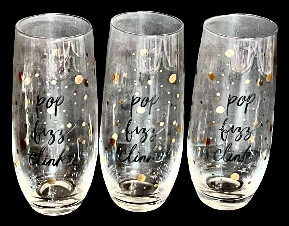 Gold Emblished Pop Fizz Clink Drink Glasses