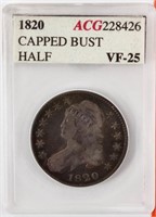 Coin 1820 Capped Bust Half Dollar ACG VF25