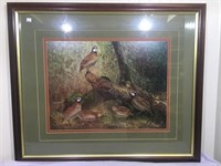 Large framed Quail print signed Travis Keese.