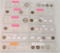 Lot of 12 partial year type sets, 2 silver halves,