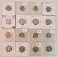 Lot of 4 Lincoln cents, 11 Buffalo nickels and