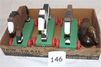 WOODEN HORSES & DUCK BOX LOT