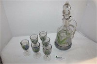 Clear Glass w/ Painted Decorations Decanter