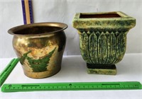 Pottery and brass Planters