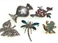 Group of 5 Sterling Costume Pins