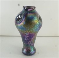 Iridescent Carnival Art Glass Vase Signed On