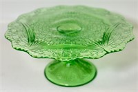 BEAUTIFUL PATTERNED GREEN DEPRESSION GLASS COMPOTE