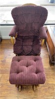 Padded glider chair w/matching glider foot stool