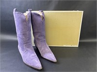 Micheal Kors Purple Suede Pointed Cowboy Boots