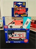 3 Diecast rescue vehicles in boxes