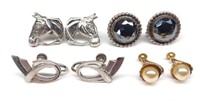 4 Pairs of 10K Gold & Silver Clip On Earrings